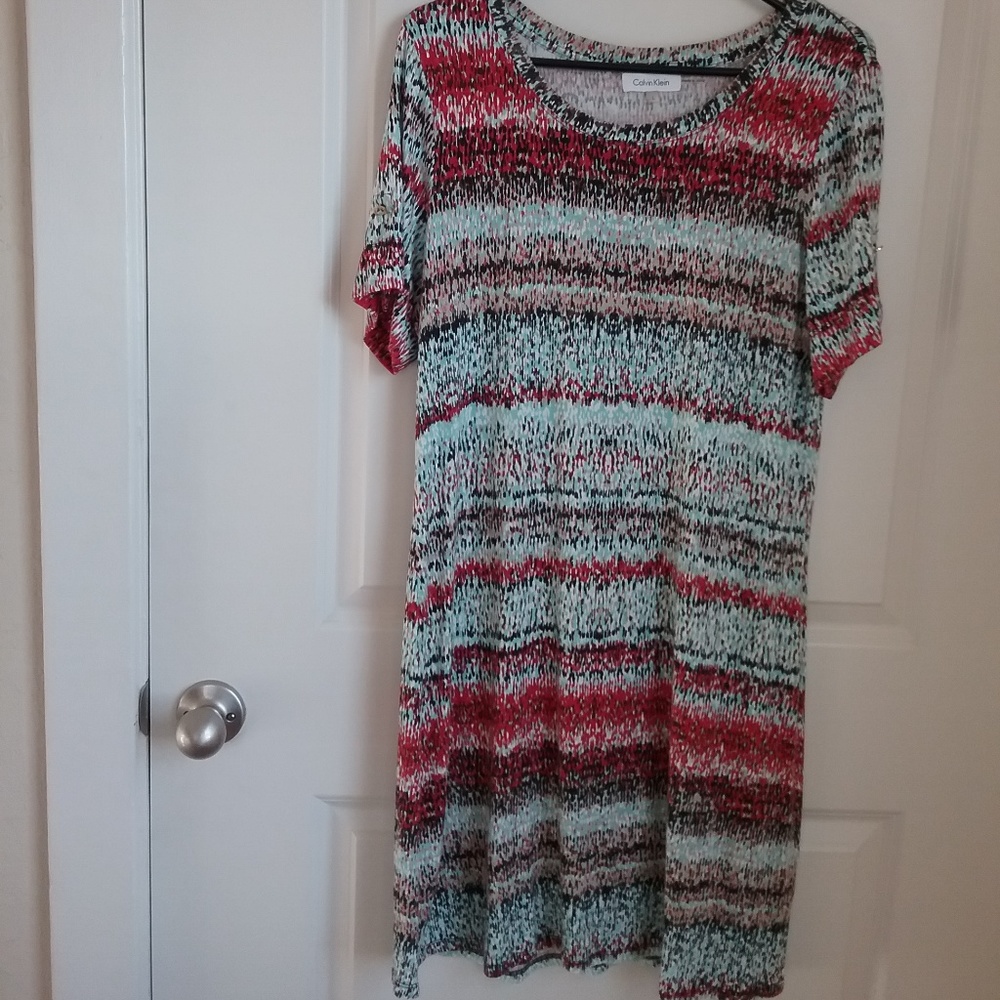 Calvin Klein Striped Short Sleeve Midi Dress